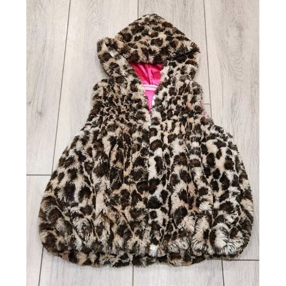 Kids Headquarters Soft Hooded Vest Coat Girls 2t Zip Up Cheetah Print‎ Faux Fur